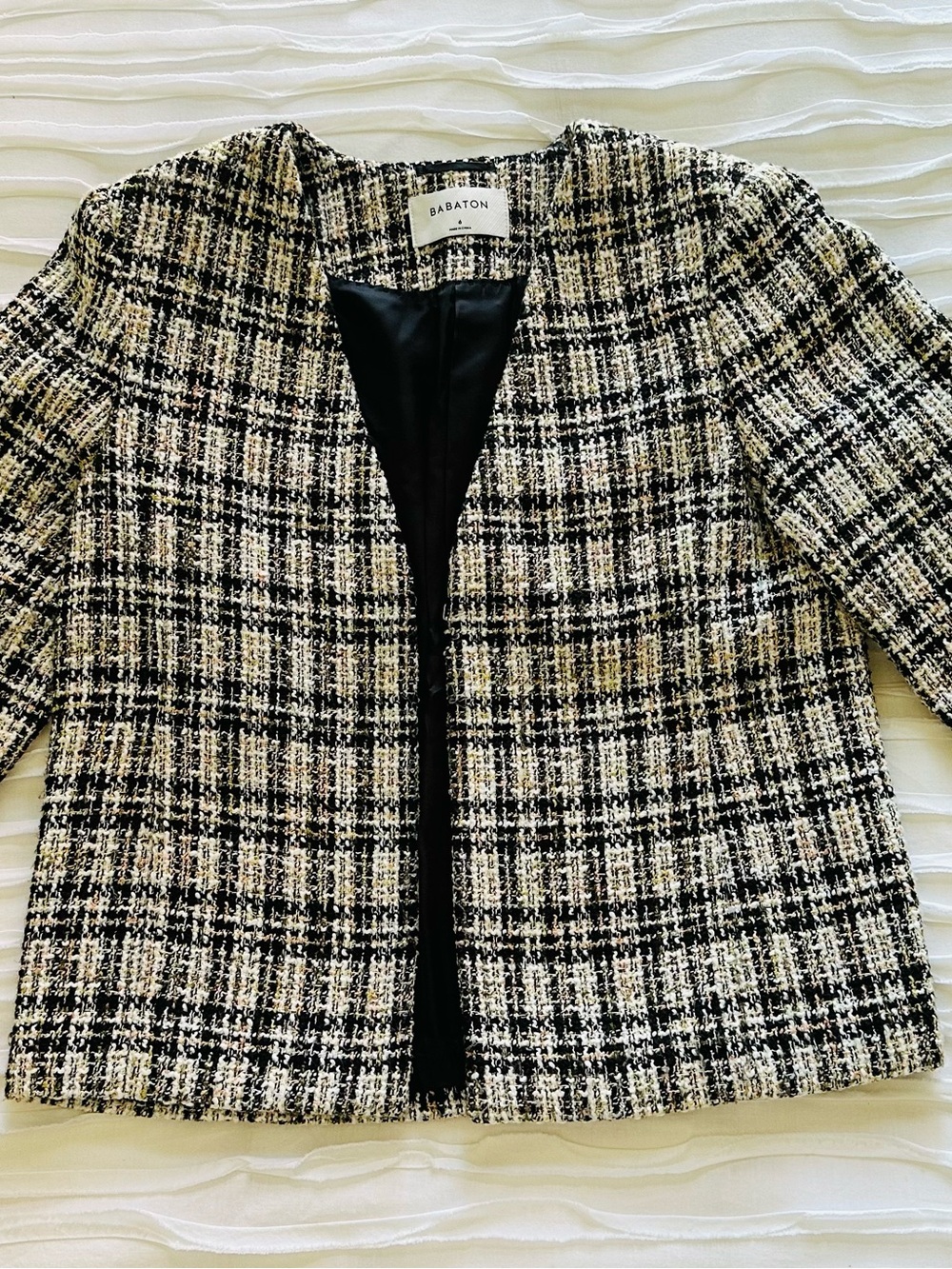 Babaton Black, White & Tan Tweed Collarless Blazer